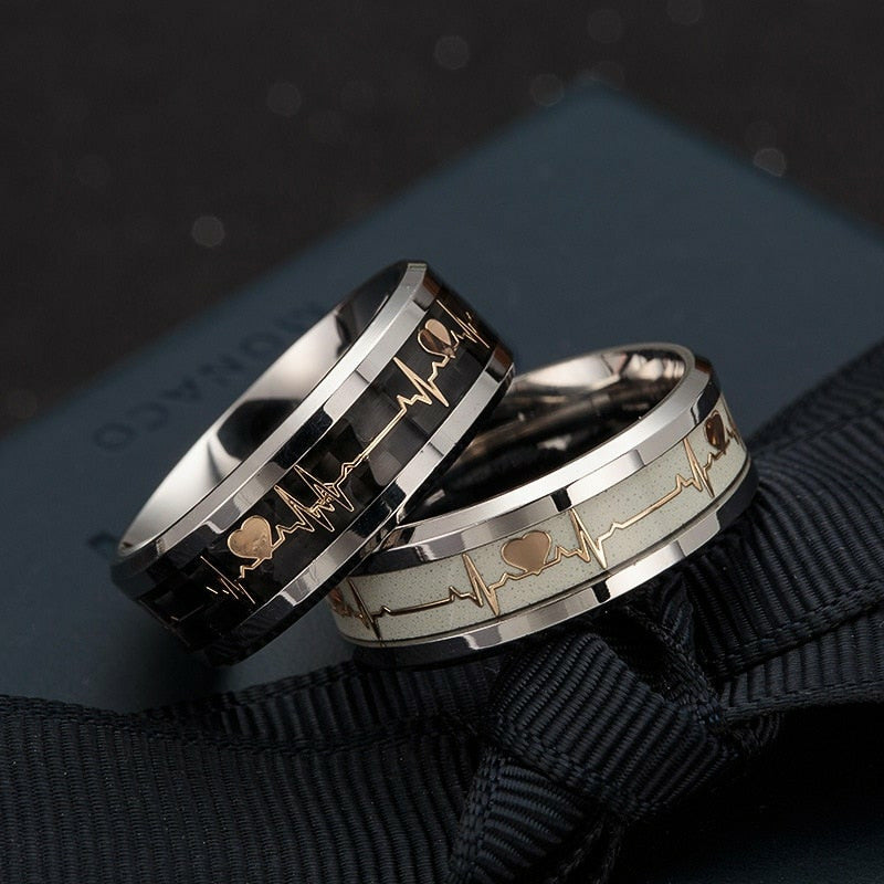 Luminous Stainless Steel Ring Heartbeat Ring Jewelry for Men Women ...