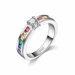 Sterling Silver Colorful Round Crystal Women Wedding Rings Fashion Jewelry