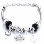 Antique Original Crown Key Lock Shape Charm Bracelets Women Glass Beads Bracelet