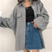 Simple Casual Shirts Plaid Loose Style Women Fashion Clothing