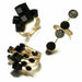 Vintage Antique Gold Black Rhinestone Knuckle Finger Rings Set Women Jewelry
