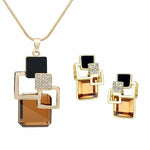 Classic Geometric Square Crystal Jewelry Sets Women Modern Earrings Pendant Necklace Set