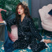 Women's Print Fashion Pajama Set Sweet Lace Cuff Sleepwear Long Sleeve Suit