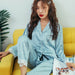 Women's Print Fashion Pajama Set Sweet Lace Cuff Sleepwear Long Sleeve Suit