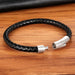 New Classic Style Leather Bracelet Simple Black Stainless Steel Button Neutral Jewelry