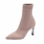 Metal Blade High Heels Socks Boots Women Stretch Fabric Elastic Stilettos Pointed Toe Ankle Boots