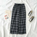 Women Elastic Waist Plaid Wide Leg Trouser Pants Simple Chic Trendy Fashion Wear
