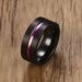 8mm Men Women Groove Rainbow Stainless Steel Wedding Bands Trendy Jewelry Rings