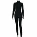 Turtleneck Skinny Casual Jumpsuit Women Long Sleeve Front Zipper Fitness Overalls