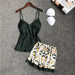 Women Silk Pajama Set With Chest Pads Flower Print Pajama Sleepwear 4 Pieces Set