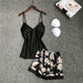 Women Silk Pajama Set With Chest Pads Flower Print Pajama Sleepwear 4 Pieces Set