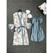 Women Silk Pajama Set With Chest Pads Flower Print Pajama Sleepwear 4 Pieces Set