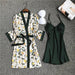 Women Silk Pajama Set With Chest Pads Flower Print Pajama Sleepwear 4 Pieces Set