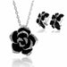 Fashion Rose Flower Enamel Jewelry Set Black Painting Pendant Earrings Ring Jewelry Sets