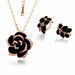 Fashion Rose Flower Enamel Jewelry Set Black Painting Pendant Earrings Ring Jewelry Sets