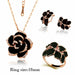 Fashion Rose Flower Enamel Jewelry Set Black Painting Pendant Earrings Ring Jewelry Sets