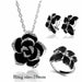 Fashion Rose Flower Enamel Jewelry Set Black Painting Pendant Earrings Ring Jewelry Sets