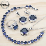 Sterling Silver Jewelry Set Blue Cubic Zirconia Ring Bracelet Earrings Pendant Women Jewelry