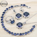 Sterling Silver Jewelry Set Blue Cubic Zirconia Ring Bracelet Earrings Pendant Women Jewelry