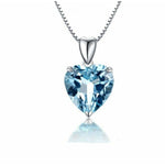 Silver Jewelry 925 Sterling Silver Sapphire Heart Pendant Women Crystal Pendant Necklace