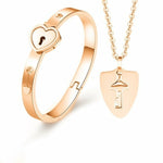 Concentric Lock Key Titanium Steel Jewelry Bracelet Necklace Couple Sets