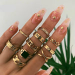 Luxury Shiny Gold Rings Set Women Men Geometric Fashion Jewelry