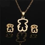 Gold Plated Bear Heart Snowflake Shape Stainless Steel Earrings Pendant Necklace Jewelry Set