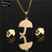 Gold Plated Bear Heart Snowflake Shape Stainless Steel Earrings Pendant Necklace Jewelry Set