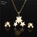 Gold Plated Bear Heart Snowflake Shape Stainless Steel Earrings Pendant Necklace Jewelry Set