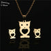 Gold Plated Bear Heart Snowflake Shape Stainless Steel Earrings Pendant Necklace Jewelry Set