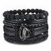 Vintage Black Bead Bracelets Men Fashion Multilayer Leather Bracelet