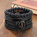 Vintage Black Bead Bracelets Men Fashion Multilayer Leather Bracelet