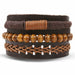 Vintage Black Bead Bracelets Men Fashion Multilayer Leather Bracelet