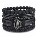 Vintage Black Bead Bracelets Men Fashion Multilayer Leather Bracelet