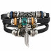 Vintage Black Bead Bracelets Men Fashion Multilayer Leather Bracelet