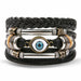 Vintage Black Bead Bracelets Men Fashion Multilayer Leather Bracelet