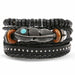 Vintage Black Bead Bracelets Men Fashion Multilayer Leather Bracelet