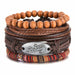 Vintage Black Bead Bracelets Men Fashion Multilayer Leather Bracelet