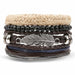 Vintage Black Bead Bracelets Men Fashion Multilayer Leather Bracelet