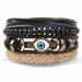 Vintage Black Bead Bracelets Men Fashion Multilayer Leather Bracelet