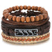 Vintage Black Bead Bracelets Men Fashion Multilayer Leather Bracelet