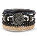 Vintage Black Bead Bracelets Men Fashion Multilayer Leather Bracelet