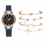 Luxury Starry Sky Dial Watches Women Crystal Bracelet Wrist Watch 5 PCS Set