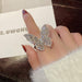 High-Grade Copper Inlaid Zircon Butterfly Ring Luxury Shiny Women Cocktail Ring