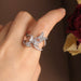 High-Grade Copper Inlaid Zircon Butterfly Ring Luxury Shiny Women Cocktail Ring