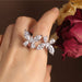 High-Grade Copper Inlaid Zircon Butterfly Ring Luxury Shiny Women Cocktail Ring