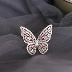 High-Grade Copper Inlaid Zircon Butterfly Ring Luxury Shiny Women Cocktail Ring