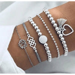 New Bohemian Bracelet Set Women Aircraft Shell Moon Heart Crystal Charm Bracelet Jewelry
