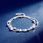 925 Sterling Silver Double Layers Stars Beads Bracelets Elegant Women Jewelry