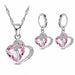 Luxury Women 925 Sterling Silver Cubic Zircon Heart Necklace Pendant Earrings Sets